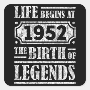 73 Year Old 1952 Birth Of Legend 73rd Birthday Square Sticker