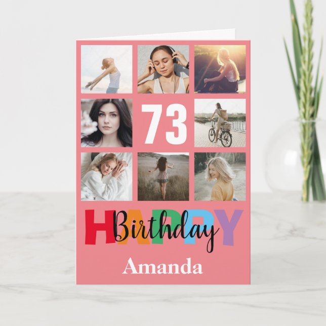 73e Joyeux Anniversaire Photo Collage Carte rose m (Devant)