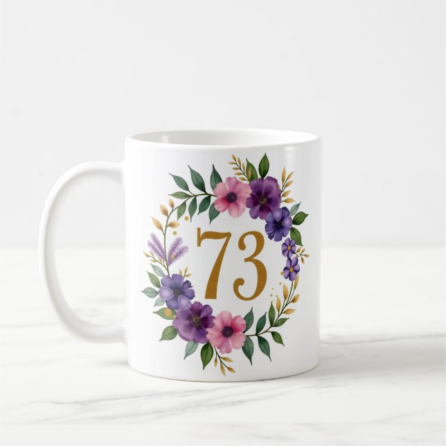 73ème Anniversaire Mug - Couronne florale avec num (Gauche)