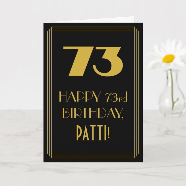 73rd Birthday ~ Art Deco Inspired Look "73" & Name Card (Small Plant)