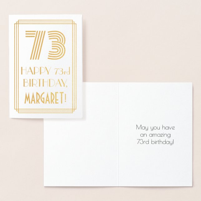 73rd Birthday - Art Deco Inspired Look "73" & Name Foil Card (Display)