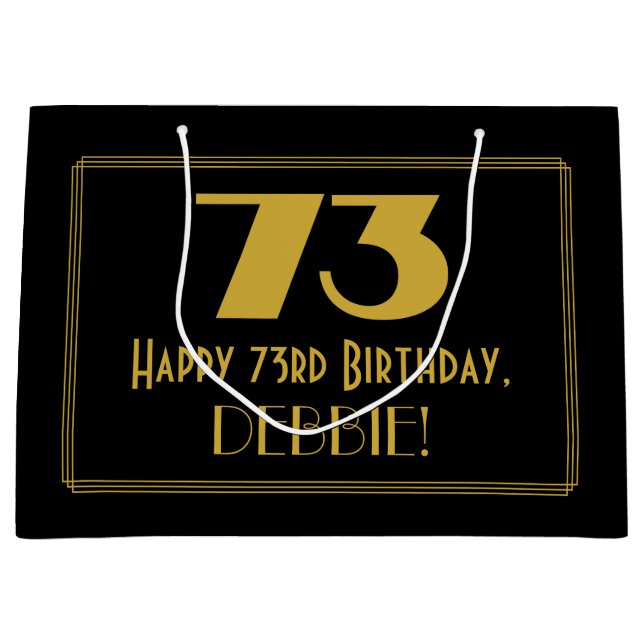 73rd Birthday — Art Deco Inspired Look "73" & Name Large Gift Bag (Front)