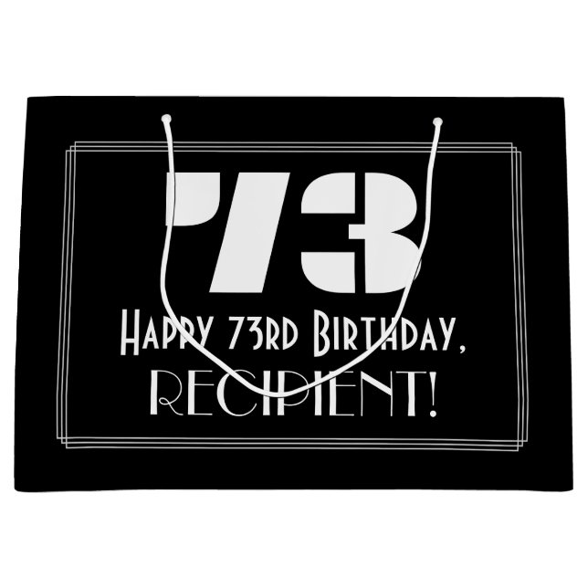 73rd Birthday ~ Art Deco Inspired Look "73" + Name Large Gift Bag (Front)