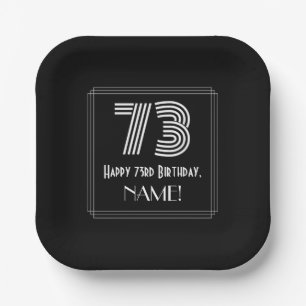 73rd Birthday — Art Deco Inspired Look “73” + Name Paper Plate