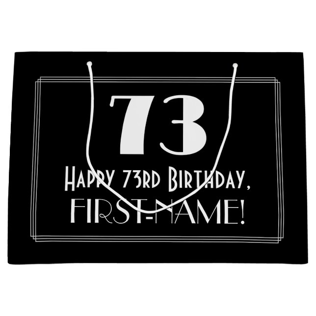 73rd Birthday: Art Deco Inspired Style "73", Name Large Gift Bag (Front)
