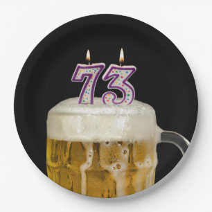73rd Birthday Beer on black Paper Plate