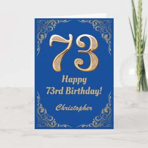 73rd Birthday Blue and Gold Glitter Frame Card