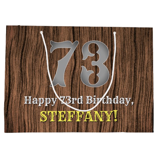 73rd Birthday: Country Western Inspired Look, Name Large Gift Bag (Back)