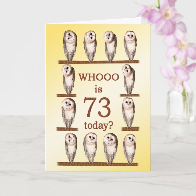 73rd Birthday, Curious Owls Card (Orchid)