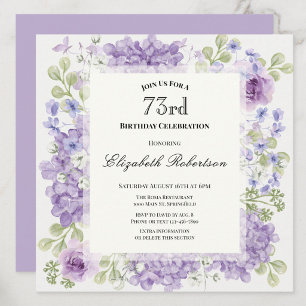 73rd Birthday Invitation Elegant Purple Flowers