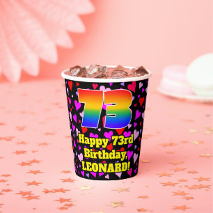 73rd Birthday: Loving Hearts Pattern, Rainbow 73 Paper Cups