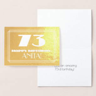 73rd Birthday: Name + Art Deco Inspired Look "73" Foil Card