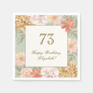 73rd Birthday Napkin Autumn Colour Floral Sage