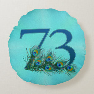 73rd Birthday Or Anniversary Peacock Feather Round Pillow