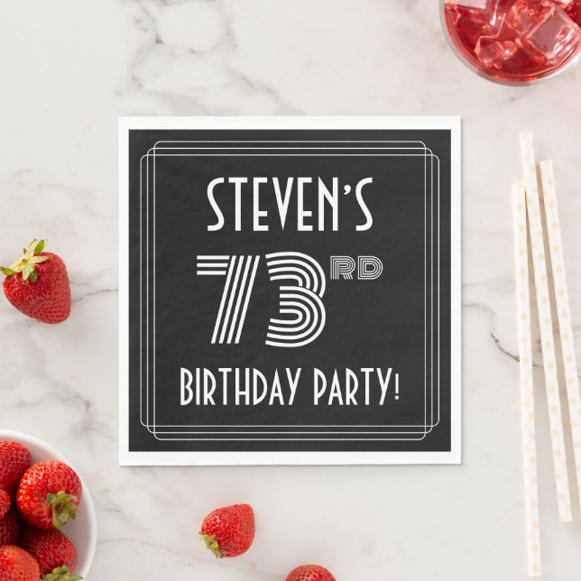 73rd Birthday Party: Art Deco Style + Custom Name Napkin (Insitu)