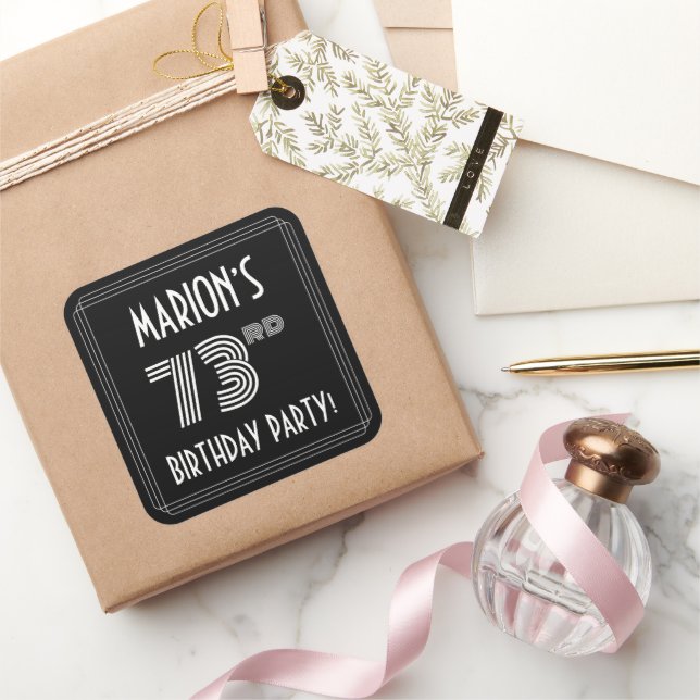 73rd Birthday Party: Art Deco Style & Custom Name Square Sticker (Gifting)