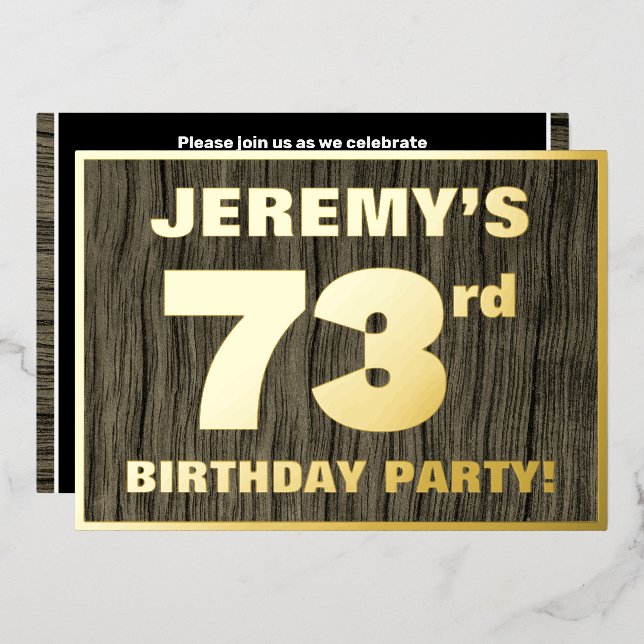 73rd Birthday Party: Bold, Faux Wood Grain Pattern (Front/Back)