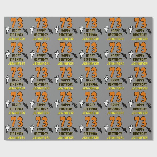 73rd Birthday: Spooky Halloween Theme, Custom Name Wrapping Paper (Flat)