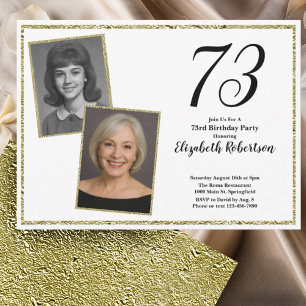 73rd Custom Photo White and Gold Invitation