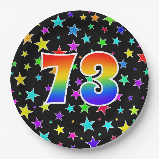 73rd Event: Bold, Fun, Colourful Rainbow 73 Paper Plate (Front)