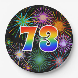 73rd Event - Fun, Colourful, Bold, Rainbow 73 Paper Plate