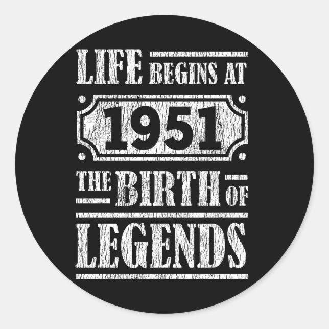 74 Year Old 1951 Birth Of Legend 74th Birthday Classic Round Sticker (Front)