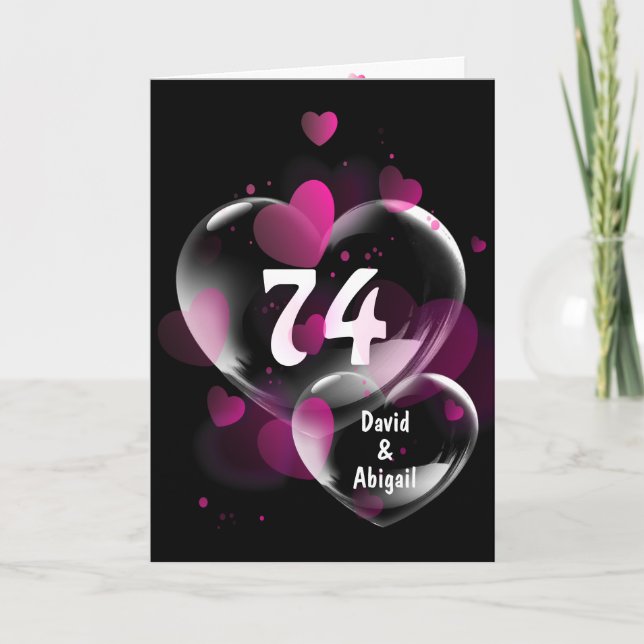 74th Anniversary Heart Bubbles on Black Card (Front)