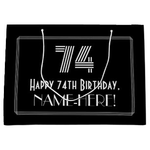 74th Birthday — Art Deco Inspired Look "74" & Name Large Gift Bag