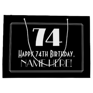 74th Birthday: Art Deco Inspired Style "74", Name Large Gift Bag