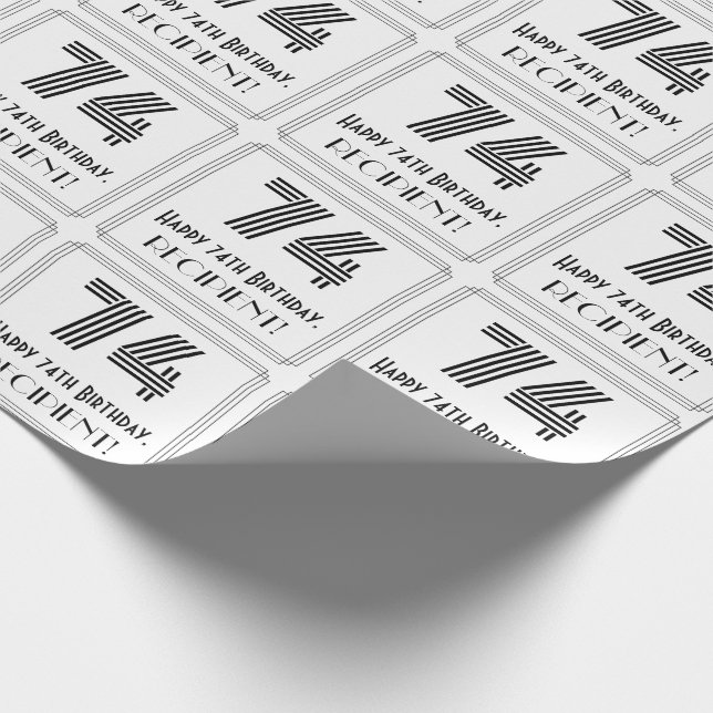 74th Birthday: Art Deco Inspired Style "74" + Name Wrapping Paper (Corner)