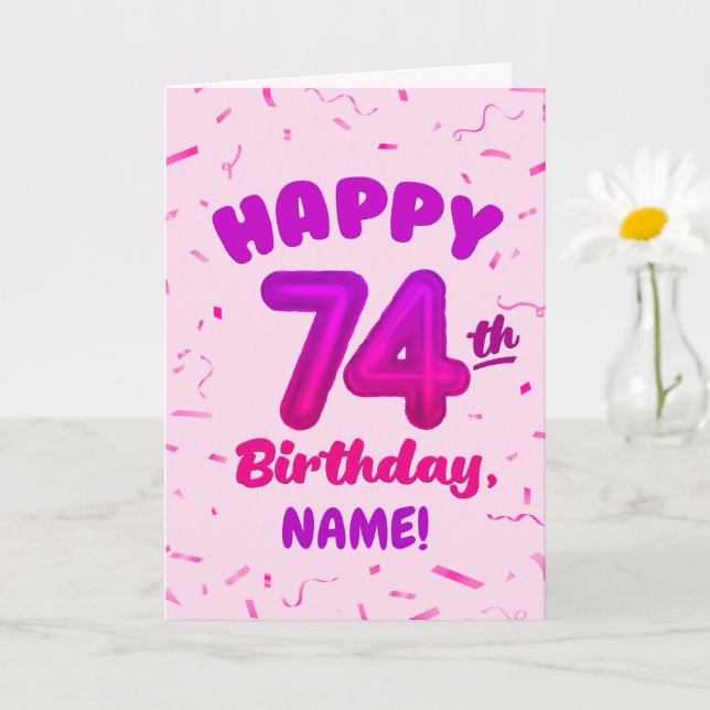74th Birthday, Balloon Number, Customizable Name Card (Small Plant)
