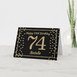 74th Birthday Black and Gold Glitter Confetti Card