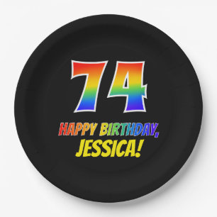 74th Birthday: Bold, Fun, Simple, Rainbow 74 Paper Plate