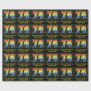 74th Birthday: Colorful Music Symbols, Rainbow 74 Wrapping Paper