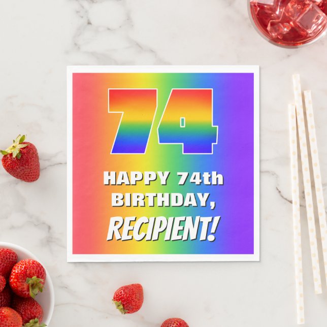 74th Birthday: Colourful, Fun Rainbow Pattern # 74 Napkin (Insitu)
