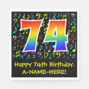74th Birthday - Colourful Music Symbols, Rainbow 7 Napkin
