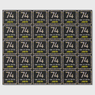 74th Birthday: Floral Flowers Number, Custom Name Wrapping Paper