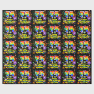 74th Birthday: Fun Fireworks, Rainbow Look # “74” Wrapping Paper