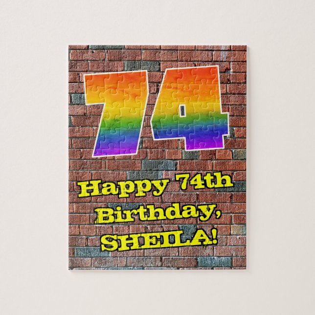 74th Birthday: Fun Graffiti-Inspired Rainbow 74 Jigsaw Puzzle (Vertical)