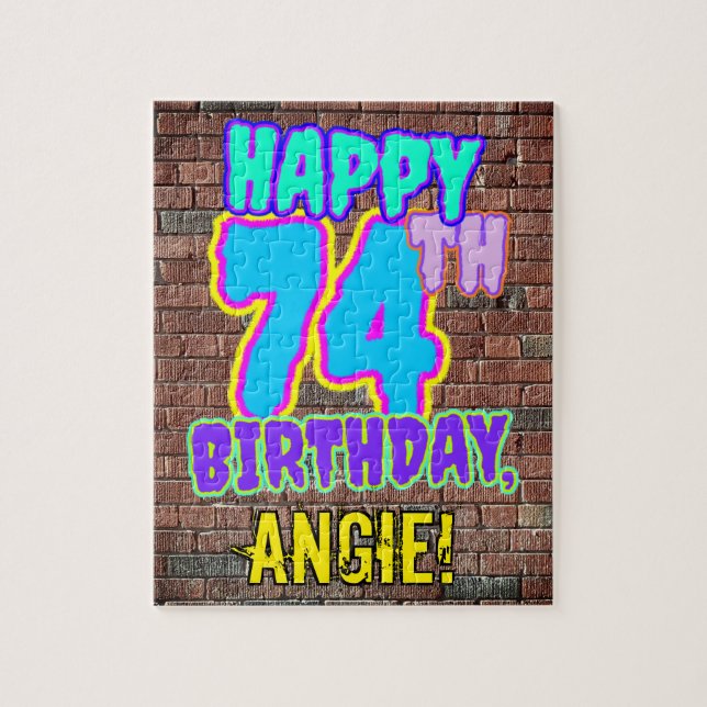 74th Birthday ~ Fun, Urban Graffiti Inspired Look Jigsaw Puzzle (Vertical)