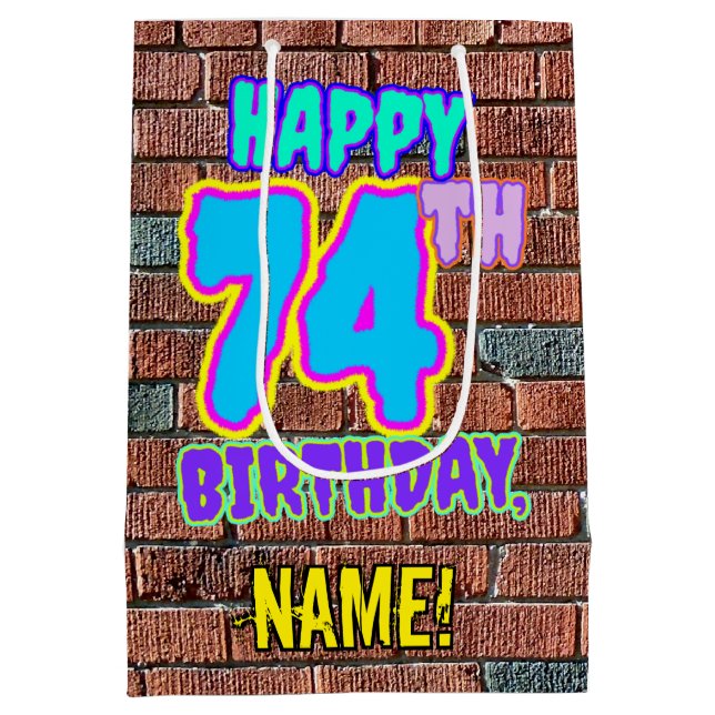 74th Birthday: Fun, Urban Graffiti Inspired Look Medium Gift Bag (Back)