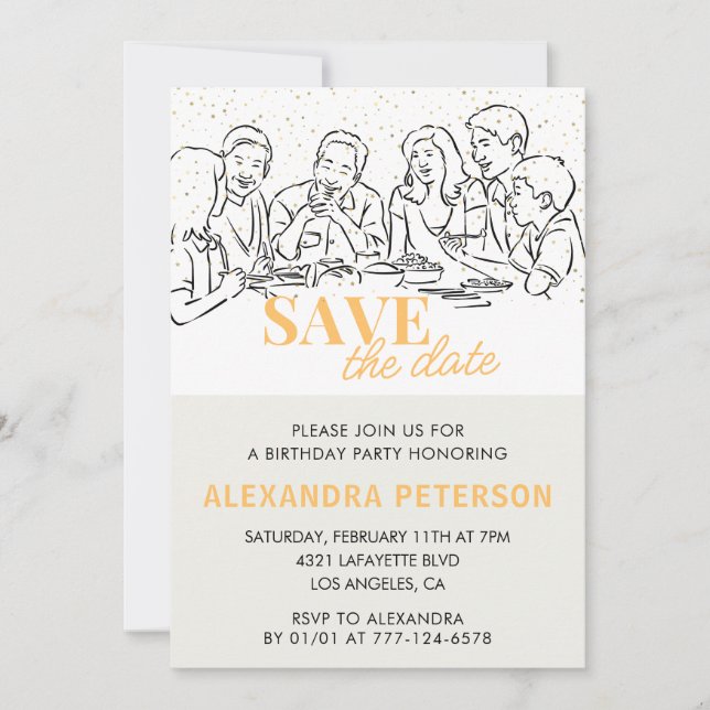 74th birthday invitations Save the date Dinner (Front)