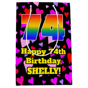74th Birthday: Loving Hearts Pattern, Rainbow # 74 Medium Gift Bag