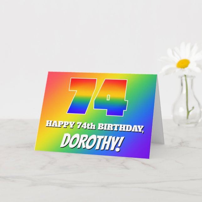 74th Birthday: Multicolored Rainbow Pattern # 74 Card (Small Plant)