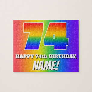74th Birthday — Multicolored Rainbow Pattern “74” Jigsaw Puzzle