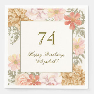 74th Birthday Napkin Autumn Colour Floral Ivory