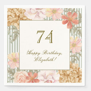 74th Birthday Napkin Autumn Colour Floral Stripe