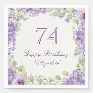 74th Birthday Napkins Elegant Purple Floral
