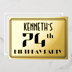 74th Birthday Party: Art Deco Look “74” and Name