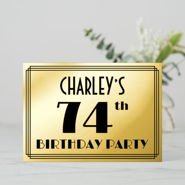 74th Birthday Party — Art Deco Look “74” + Name (Standing Front)